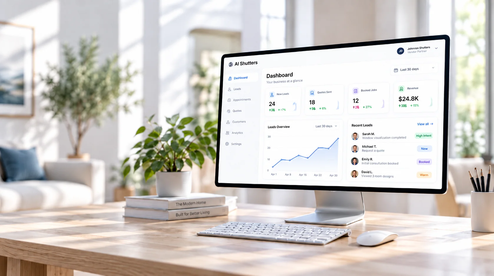 AI Shutters vendor dashboard on a desktop monitor