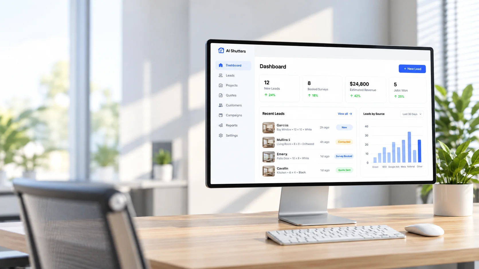 AI Shutters vendor dashboard on a desktop monitor