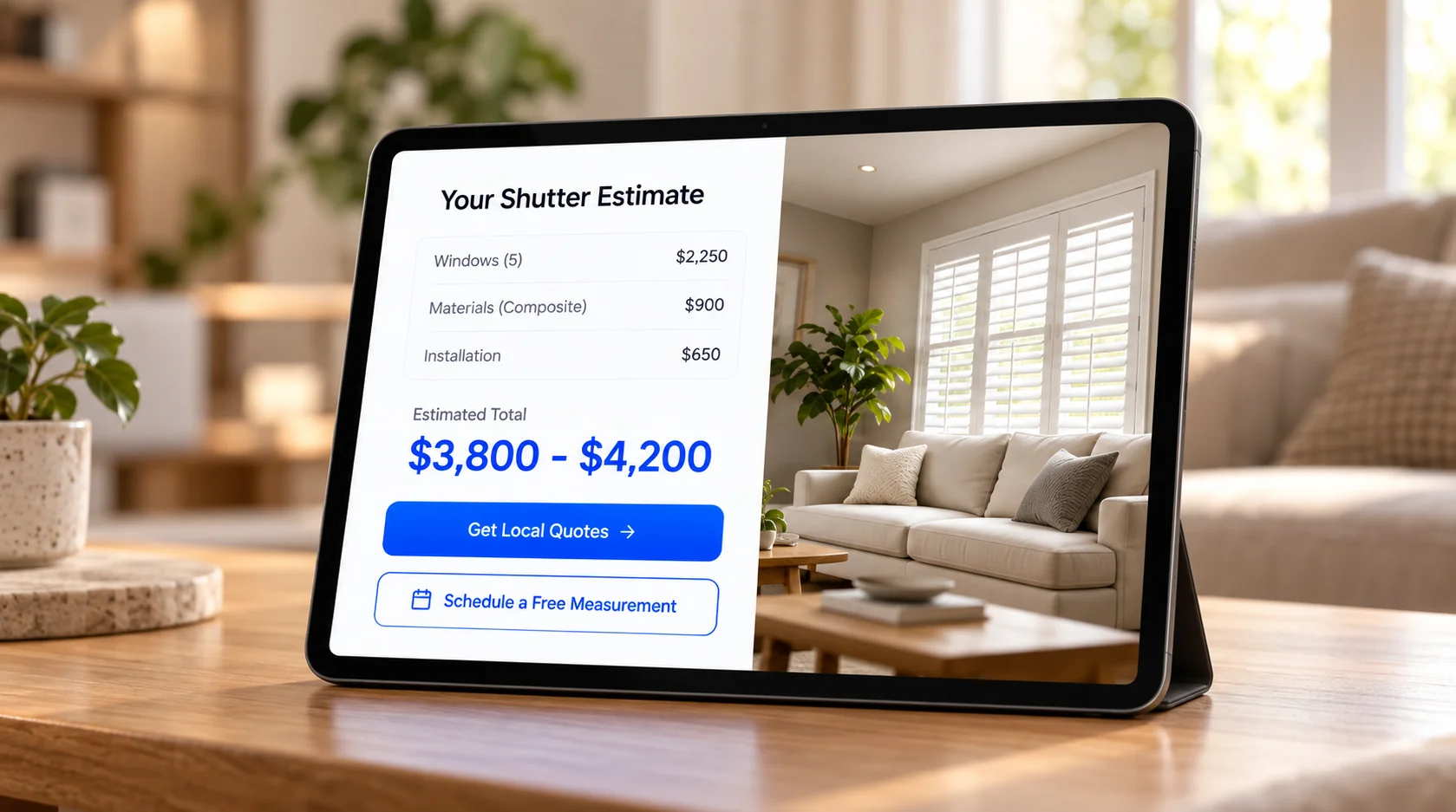 Shutter estimate summary on a tablet
